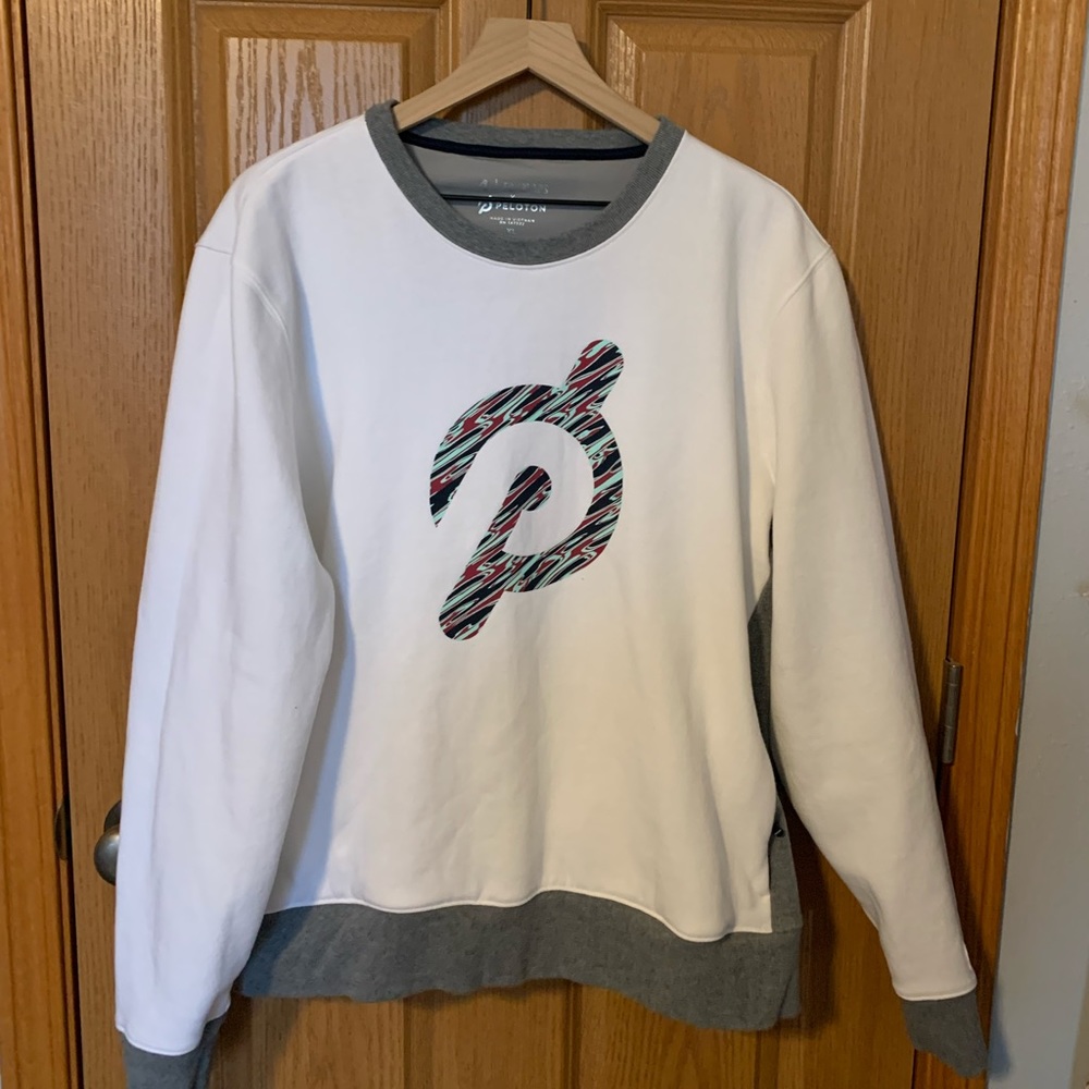 Peloton Women's White Crewneck Sweatshirt with Multicolor Logo